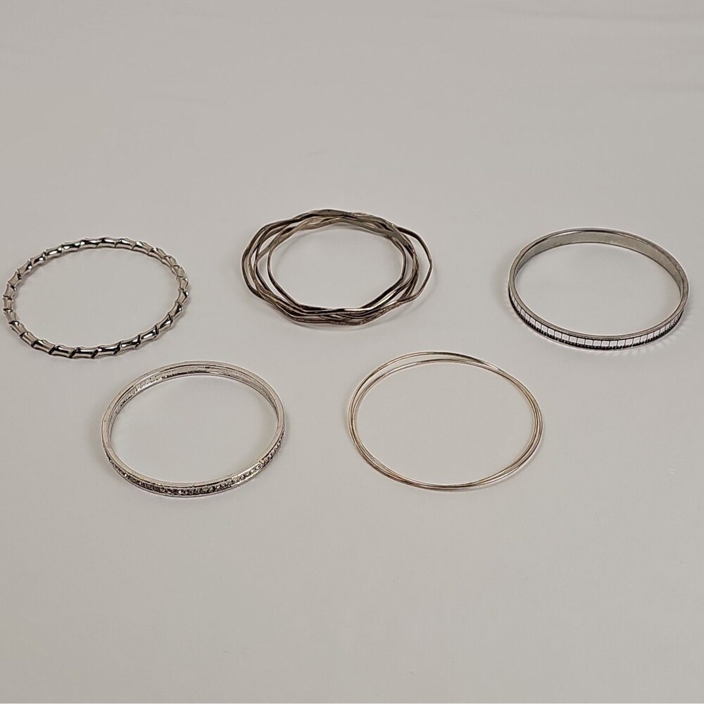 Vintage Lot 9 Silver Tone Bangle Bracelets Mixed Textures Designs